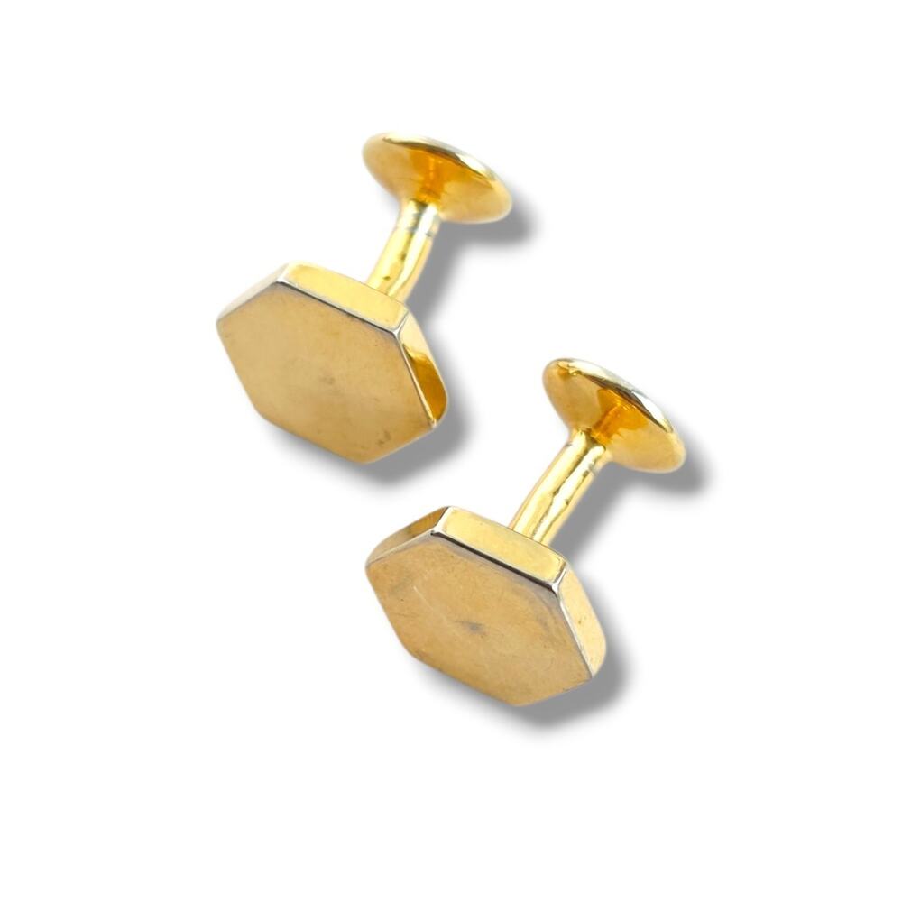 Vintage Gold Plated Cuff Links Hexagon Geometric Minimalist Classic